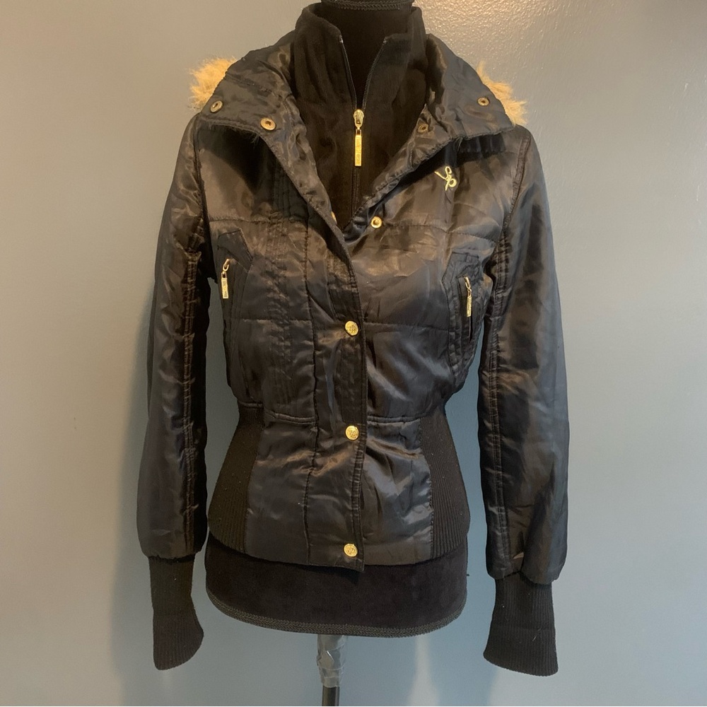 South Pole Black Puffer Jacket with Gold Details